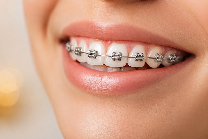 Sonrisa con brackets metálicos modernos