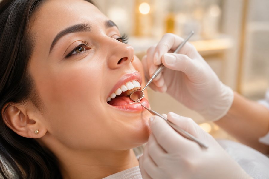 Revisión clínica de la encía con espejo dental